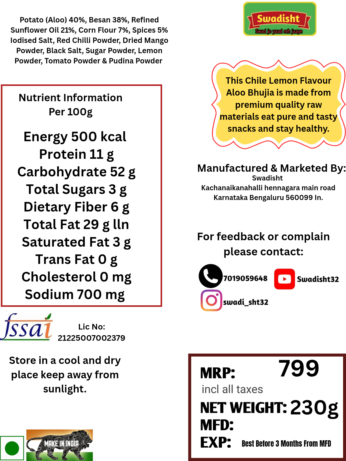 Healthy Aloo Bhujia Chile Lemon Flavour 230g